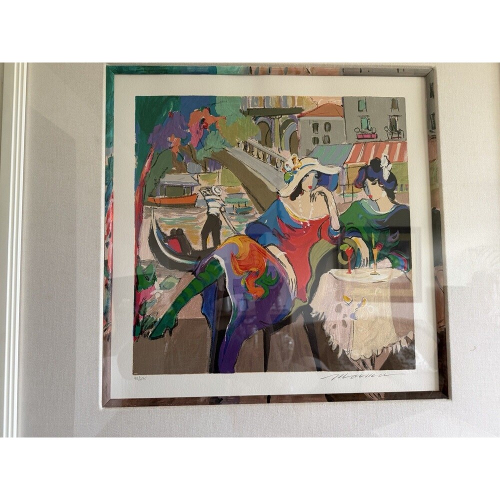 Isaac Maimon Signed Serigraph 43/275 City Cafes Venice Framed Art Print Decor